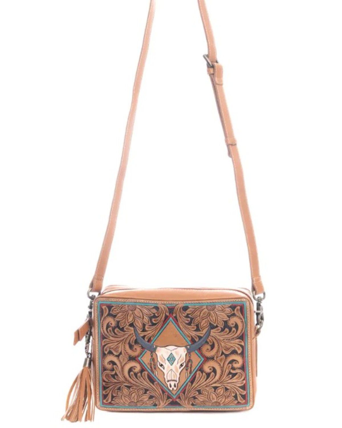 Image #2 - Myra Bag Women's Age Of The Steer Hand Tooled Crossbody Bag, Brown, hi-res