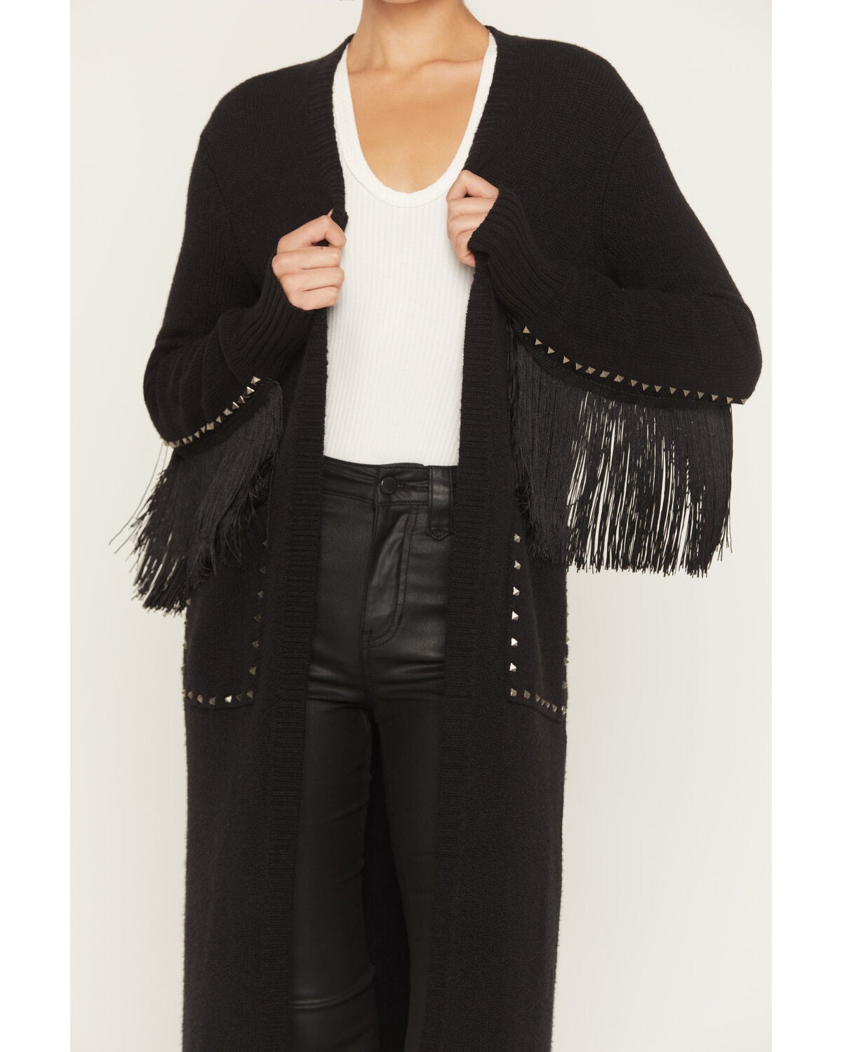Image #3 - Idyllwind Women's Valleylake Fringe Maxi Cable Knit Cardigan, Black, hi-res