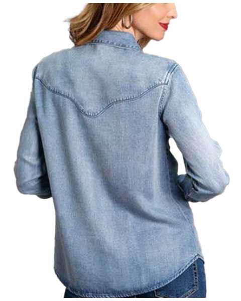 Image #2 - Stetson Women's Solid Denim Long Sleeve Snap Western Shirt , Blue, hi-res