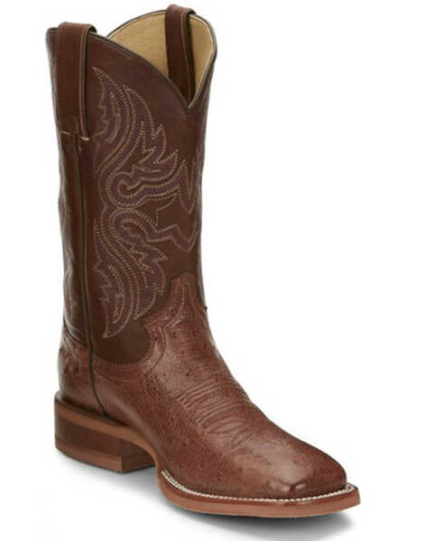 Justin Boots Women's Smooth Ostrich Western Boots - Broad Square Toe , Brown, hi-res