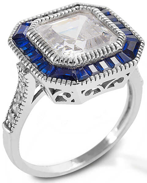 Image #1 - Kelly Herd Women's Large Asscher Cut Blue Spinel Ring , Silver, hi-res