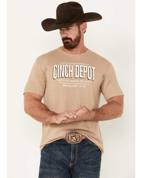 Cinch Men's Depot Short Sleeve Graphic T-Shirt, Sand, hi-res