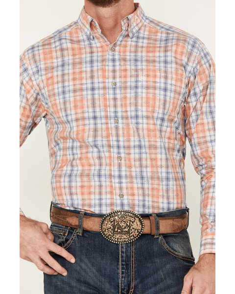Ariat Men's Team Damion Southwestern Plaid Print Long Sleeve Button-Down Western Shirt , Peach, hi-res