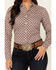 Image #3 - Shyanne Women's Geo Print Long Sleeve Button-Down Stretch Riding Shirt , Dark Red, hi-res