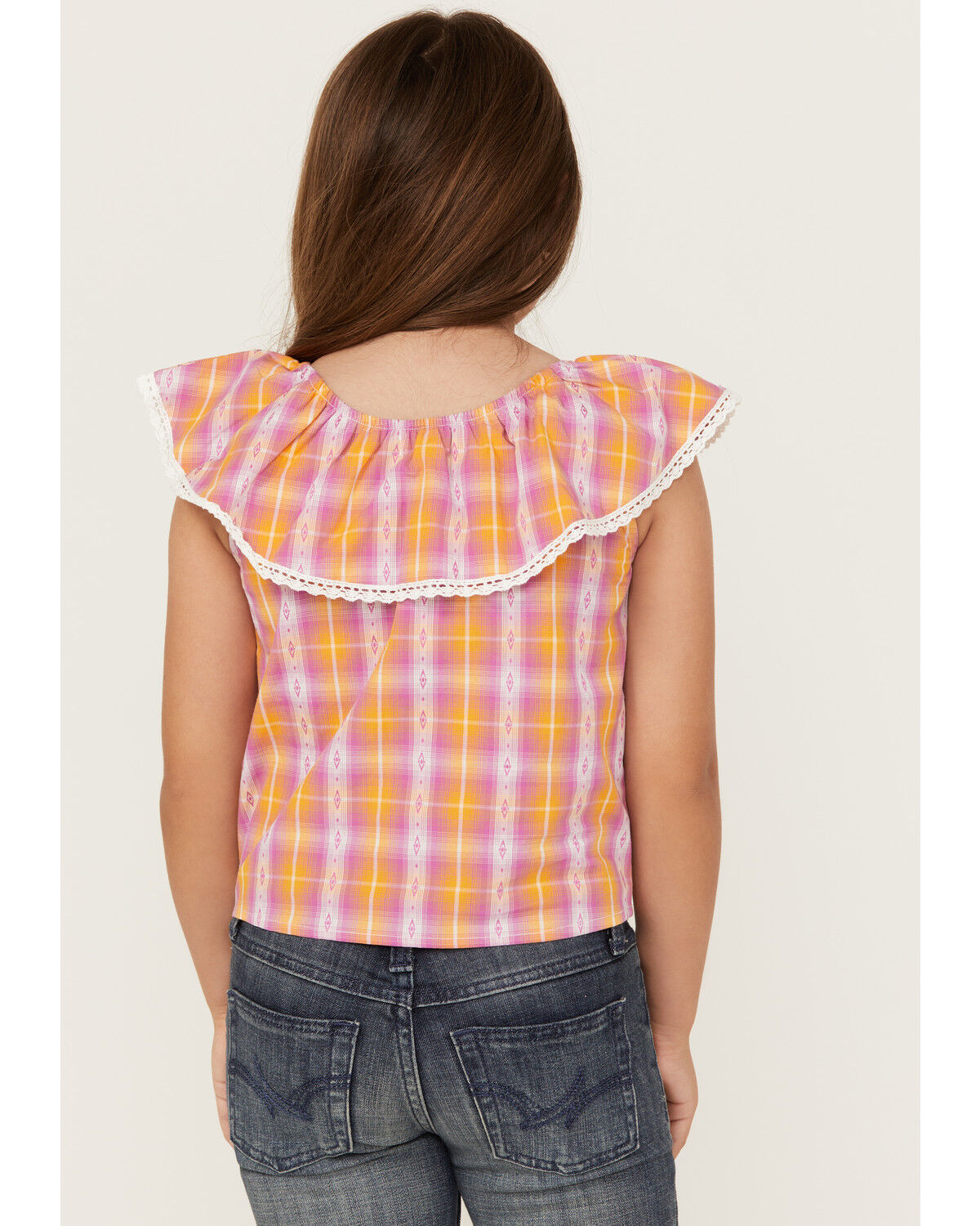 Image #4 - Shyanne Girls' Grid Plaid Print Ruffle Top, Grape, hi-res