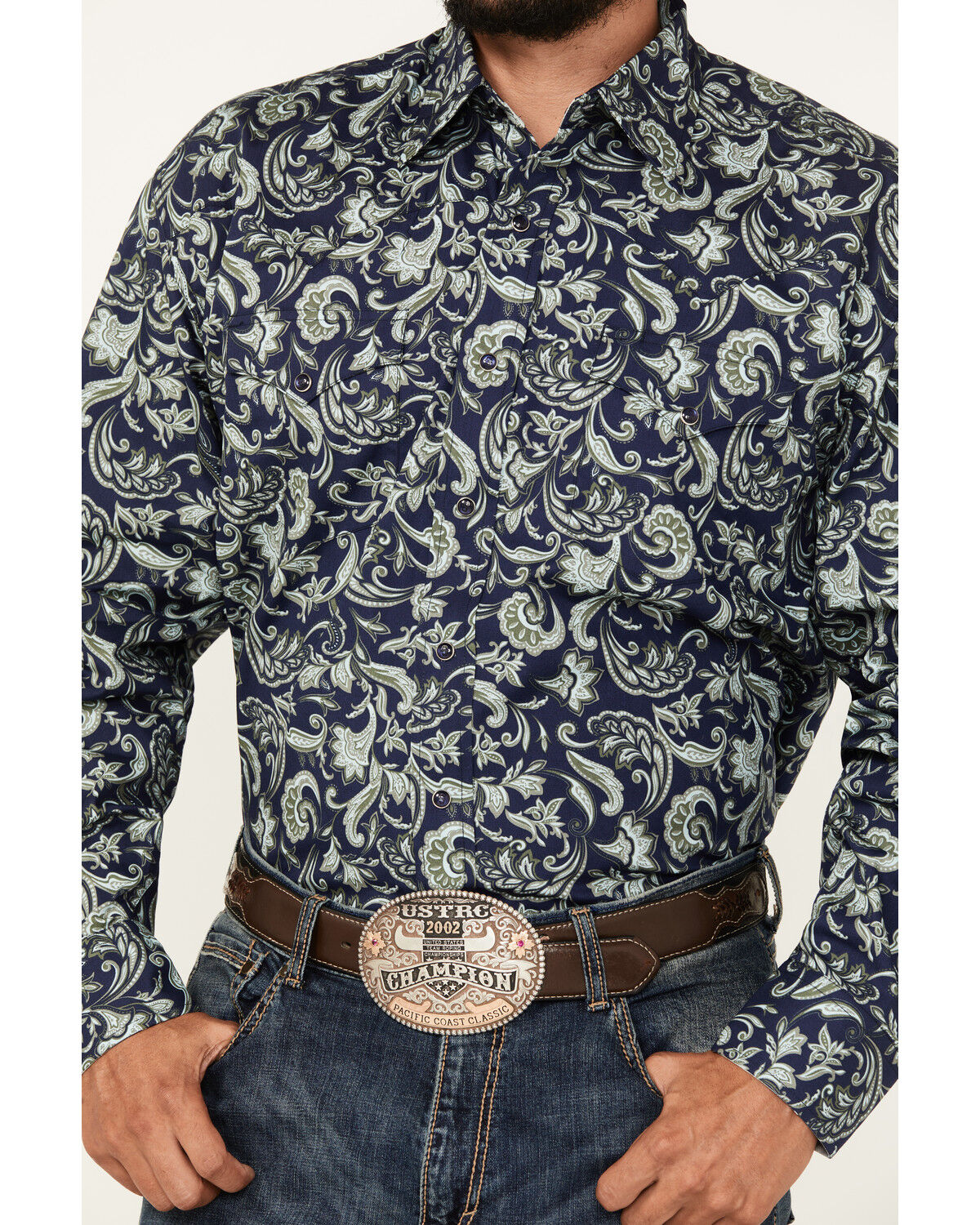 Image #3 - Stetson Men's Paisley Print Long Sleeve Button-Down Western Shirt, Dark Blue, hi-res