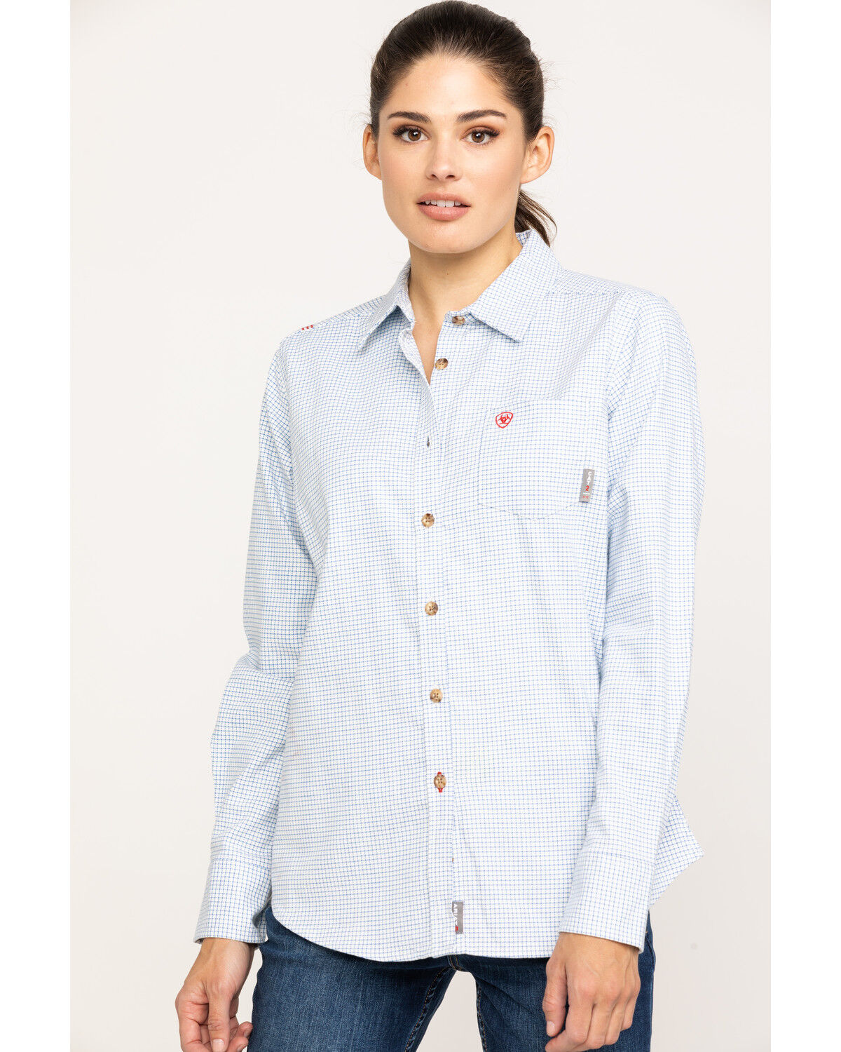 Image #1 - Ariat Women's FR Hermosa Durastretch Work Shirt, White, hi-res