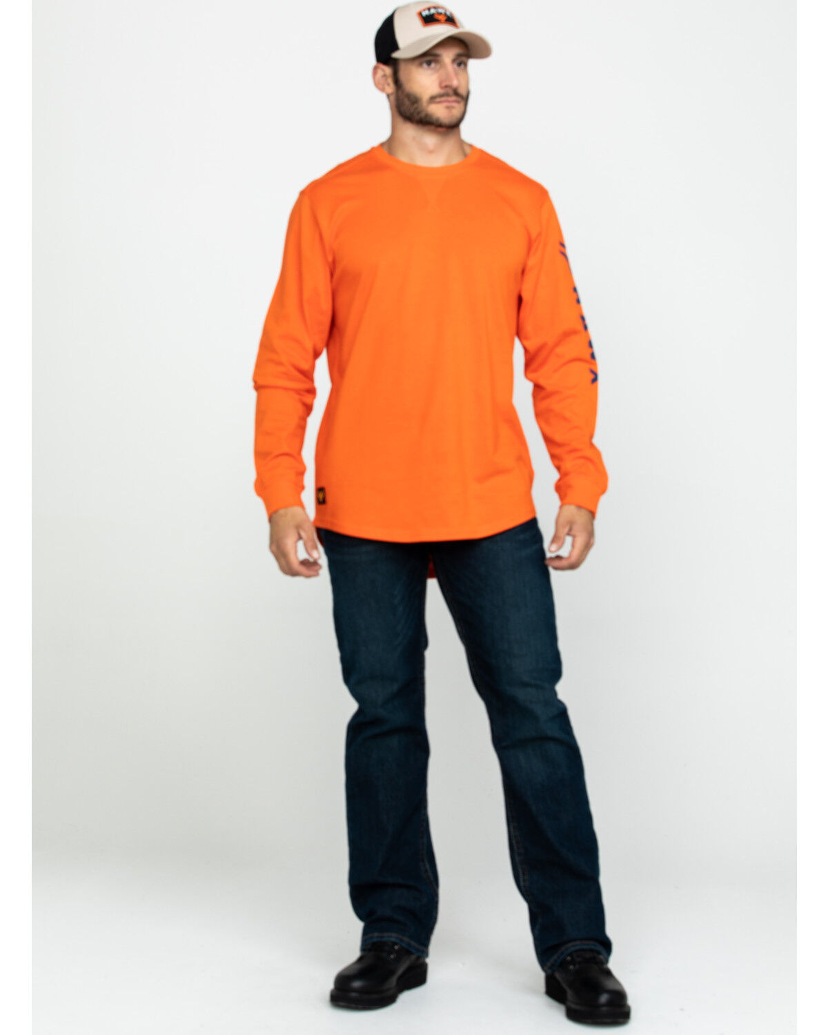 Image #6 - Hawx Men's Orange Logo Long Sleeve Work T-Shirt - Tall, Orange, hi-res
