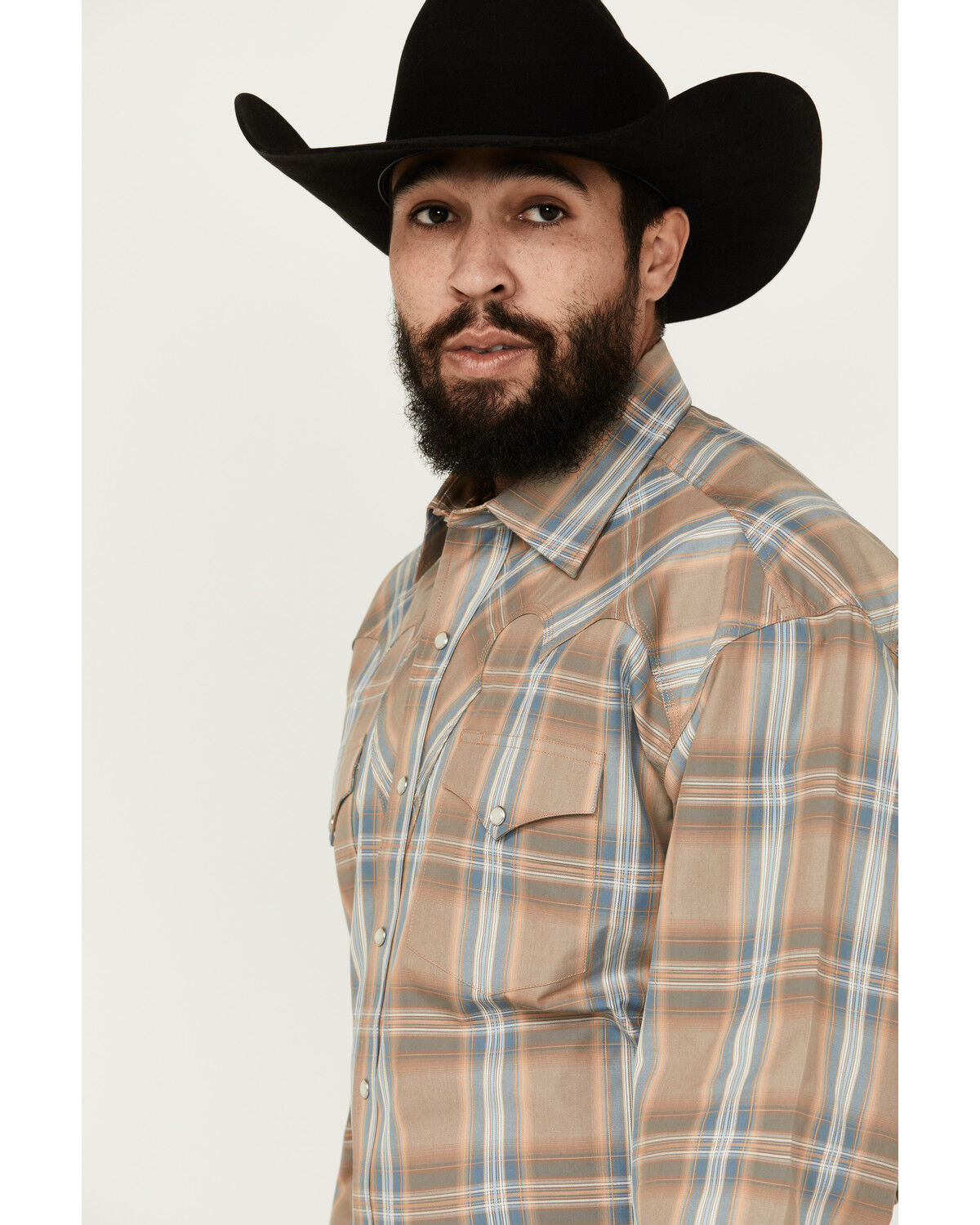 Image #2 - Stetson Men's Plaid Print Fancy Yoke Long Sleeve Pearl Snap Western Shirt, Brown, hi-res
