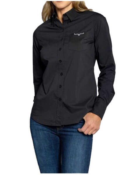 Kimes Ranch Women's Logo Long Sleeve Button-Down Western Shirt , Black, hi-res