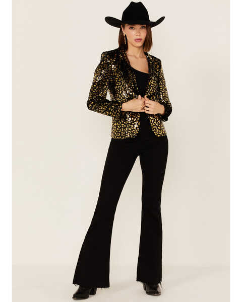 Image #2 - Any Old Iron Women's Sequin Scale Blazer Jacket, Gold, hi-res