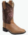 Image #1 - Old West Little Girls' Crackle Western Boots - Broad Square Toe, Tan, hi-res