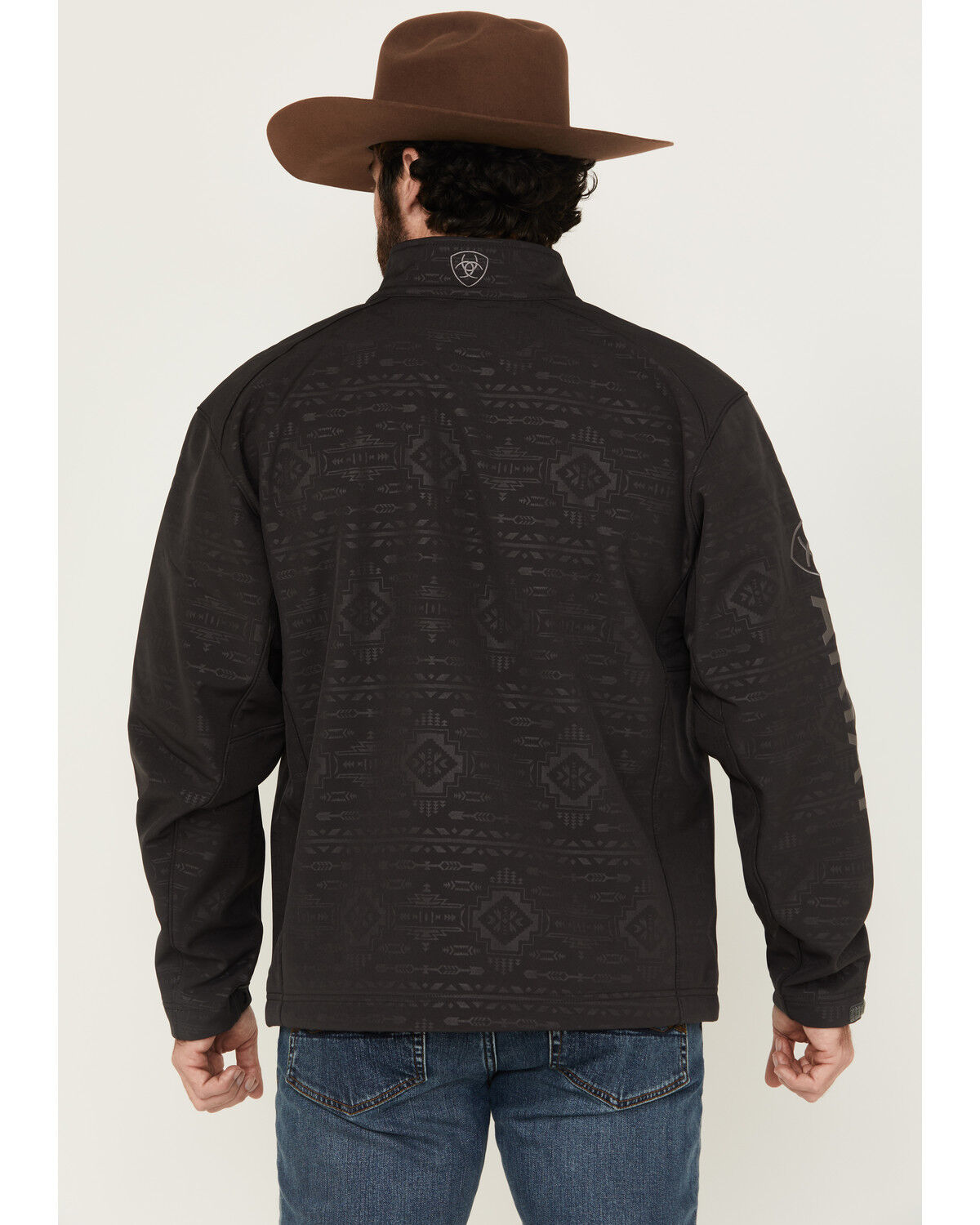 Image #4 - Ariat Men's Phantom Embossed Southwestern Print Logo 2.0 Softshell Jacket, Black, hi-res