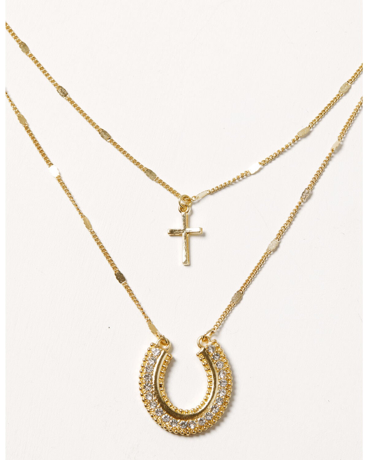 Image #1 - Shyanne Women's Horseshoe and Cross Layered Necklace, Gold, hi-res