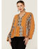 Wrangler Retro Women's Split Neck Peplum Print Mustard Peasant Top, Dark Yellow, hi-res