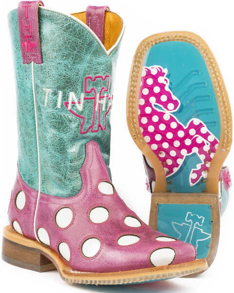 Image #1 - Tin Haul Girls' Little Miss Dotty Horse Boots - Square Toe , Pink, hi-res