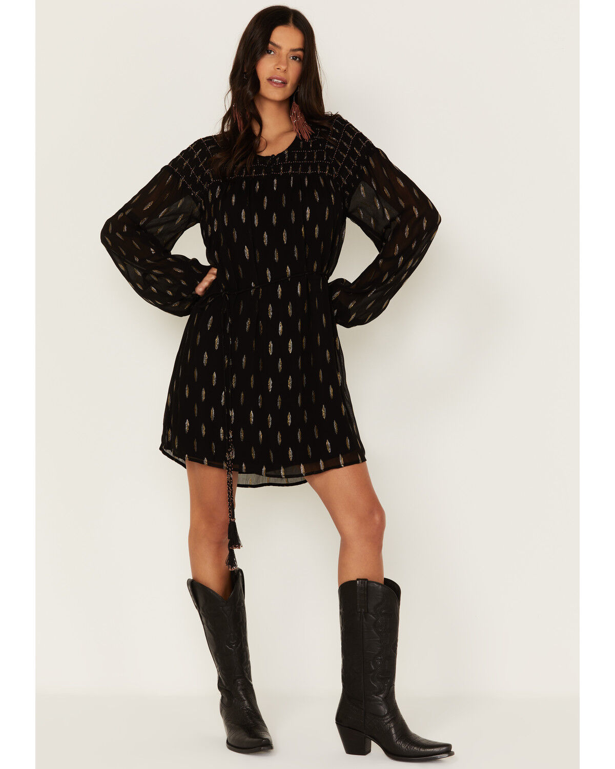 Image #1 - Idyllwind Women's Jolly Metallic Clip Dot Mini Dress, Black, hi-res