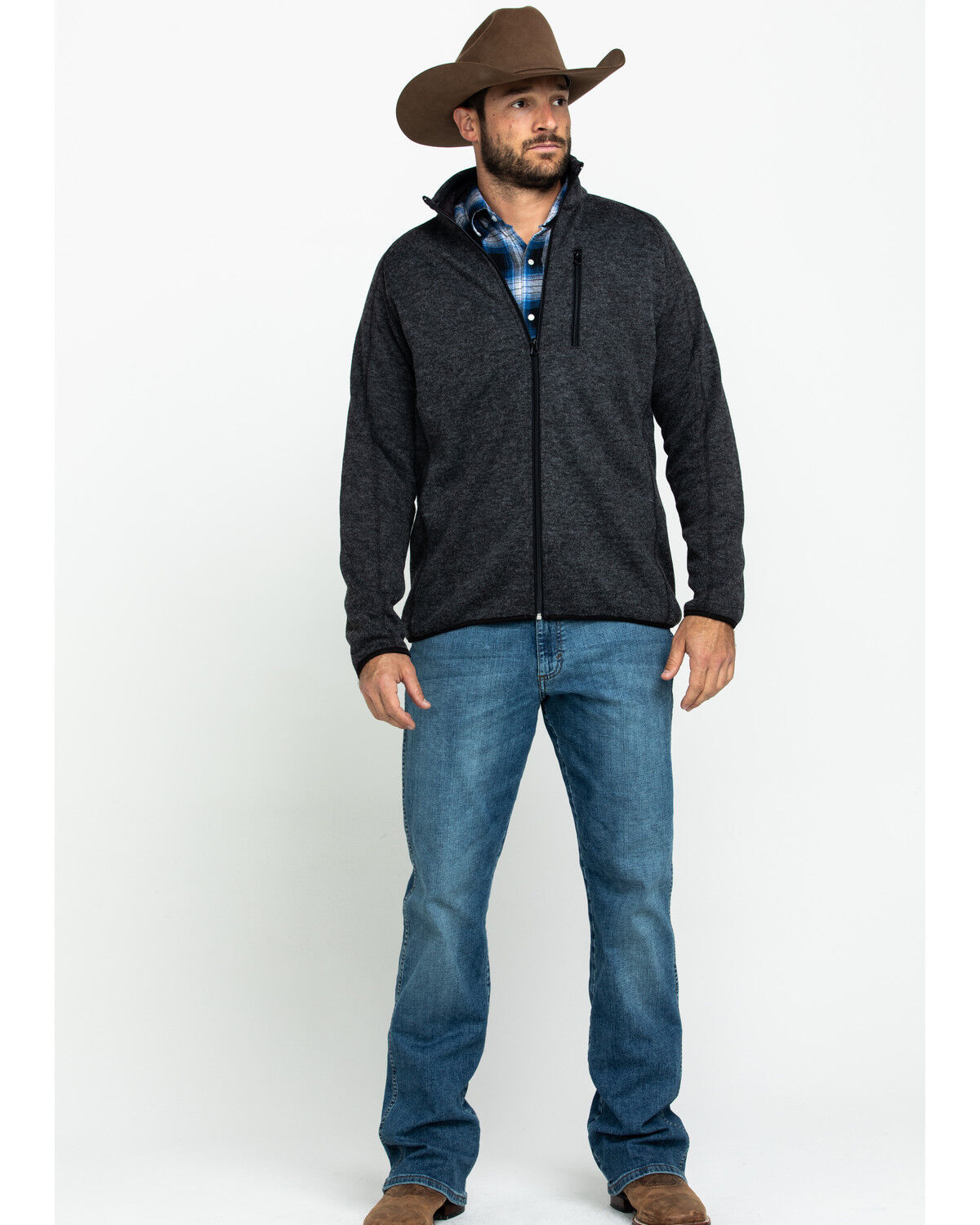 Image #6 - Stetson Men's Charcoal Fuzzy Bonded Sweater, Grey, hi-res