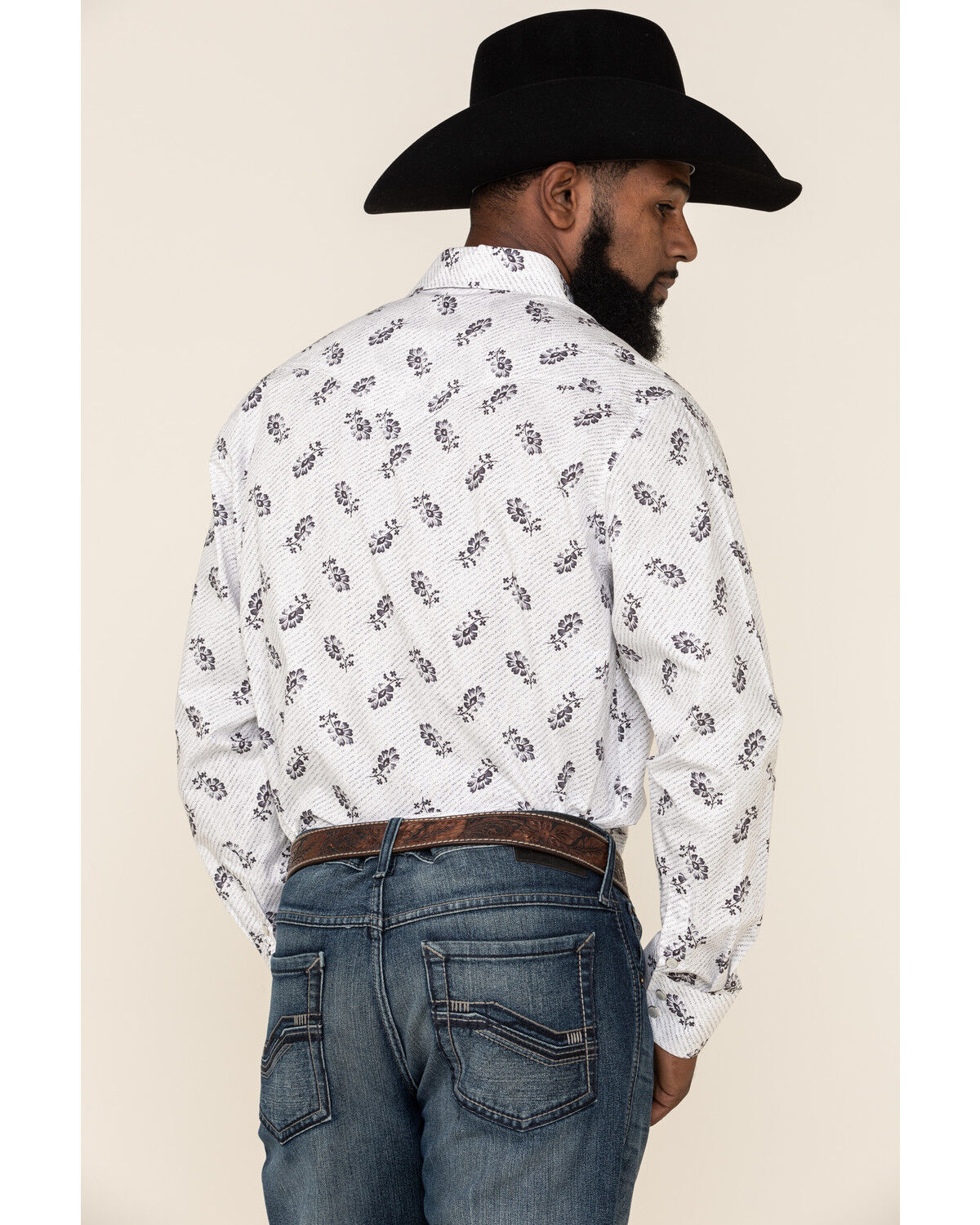Image #4 - Rock & Roll Denim Men's White Floral Print Long Sleeve Western Shirt, , hi-res