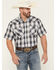 Image #1 - Ely Walker Men's Plaid Print Short Sleeve Snap Western Shirt, Navy, hi-res