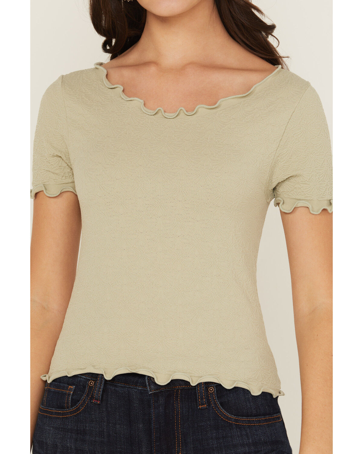 Image #3 - Fornia Women's Jacquard Lettuce Edge Top, Green, hi-res