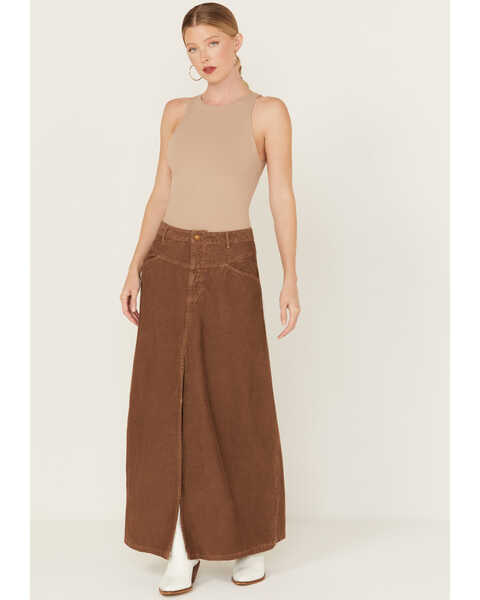 Image #1 - Free People Women's Come As You Are Corduroy Maxi Skirt , Chocolate, hi-res