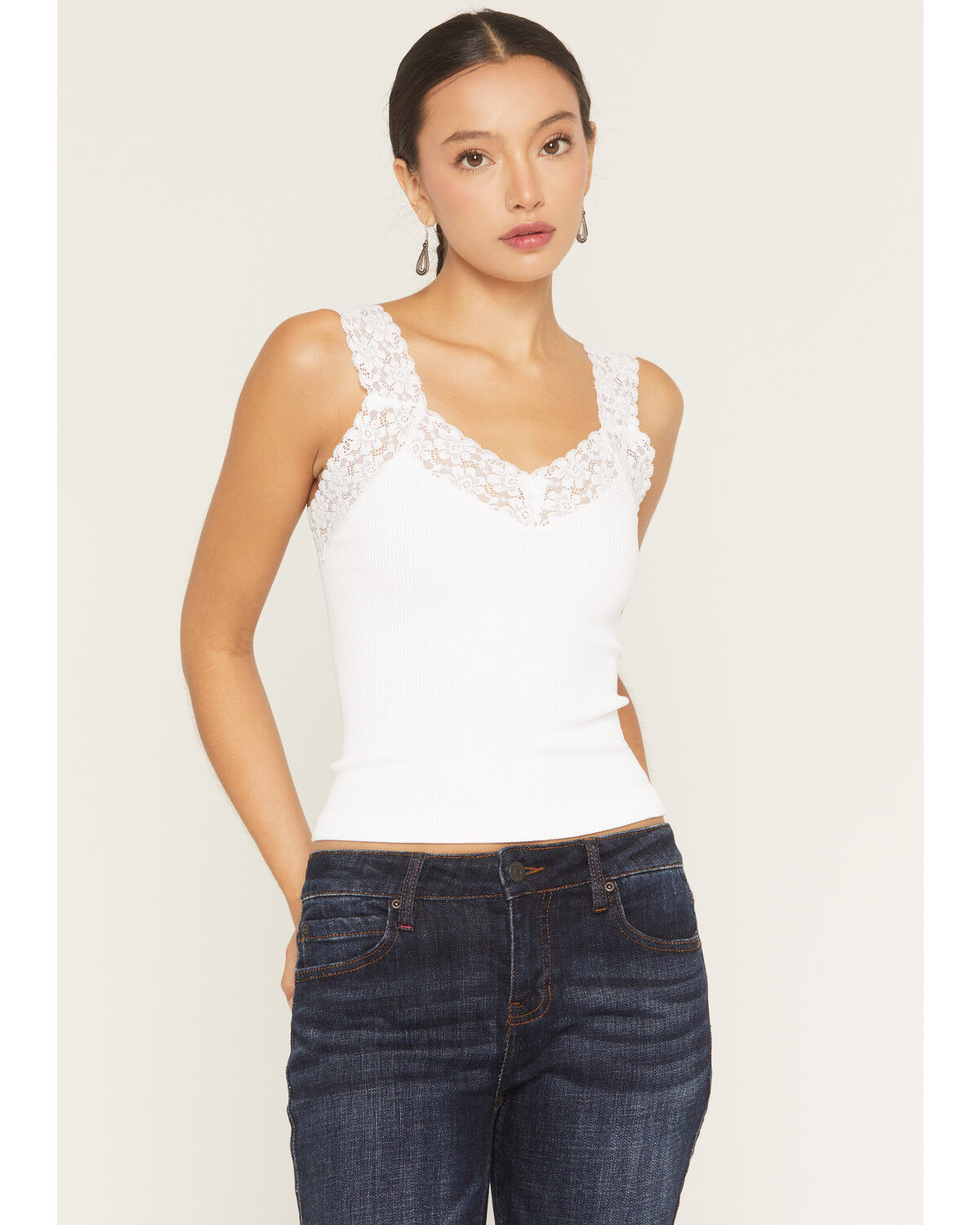 Image #1 - By Together Women's Seamless Lace Ribbed Tank, White, hi-res