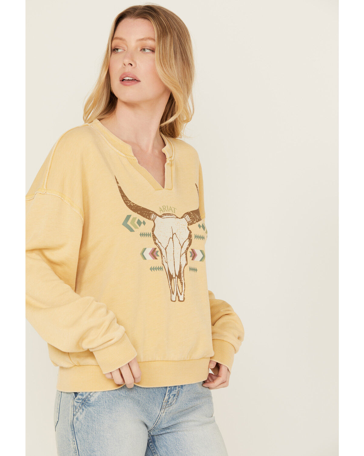 Image #2 - Ariat Women's Steer Head Pullover Sweatshirt, Yellow, hi-res