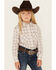Image #1 - Shyanne Girls' Plaid Print Long Sleeve Snap Western Shirt, Off White, hi-res