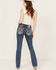 Image #1 - Miss Me Women's Dark Wash Mid Rise Fleur de Lis Bootcut Stretch Denim Jeans, Dark Wash, hi-res