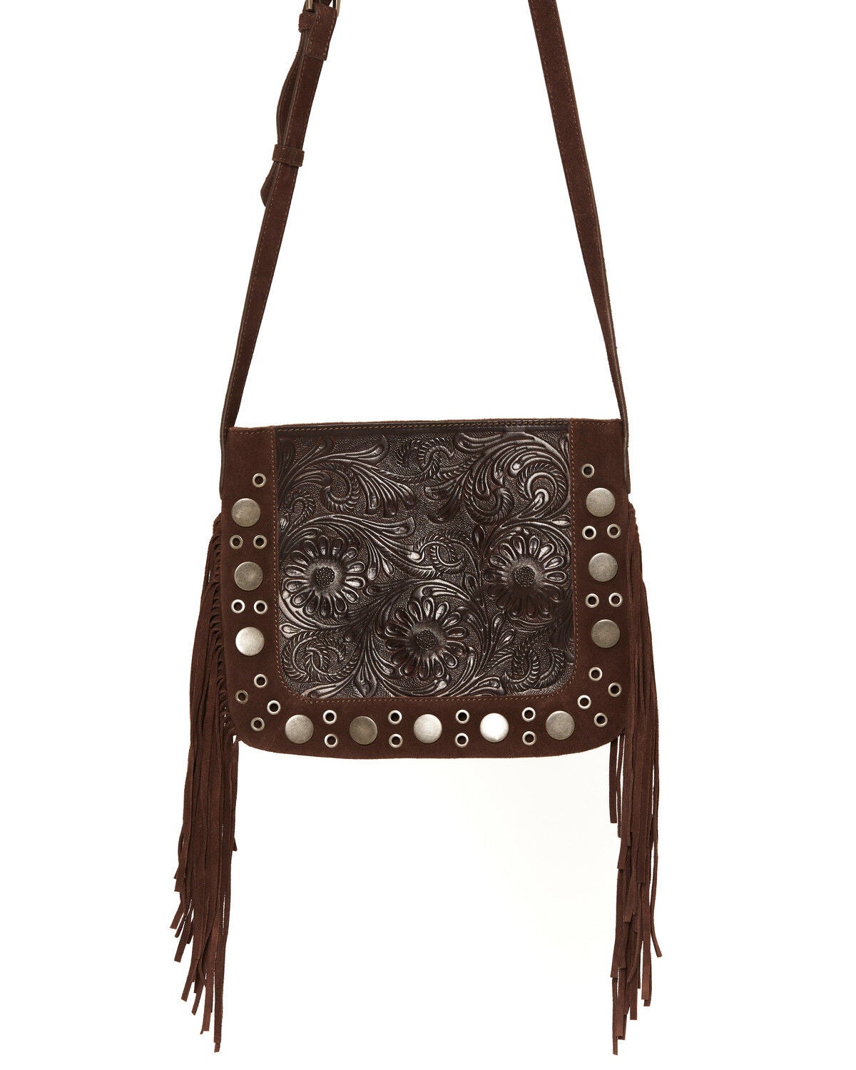 Image #3 - Shyanne Women's Briarwood Fringe Tooled Crossbody Bag, Brown, hi-res