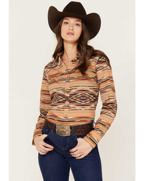 Image #1 - Ariat Women's Chimayo Southwestern Print Kirby Long Sleeve Stretch Button-Down Western Shirt - Plus, Multi, hi-res