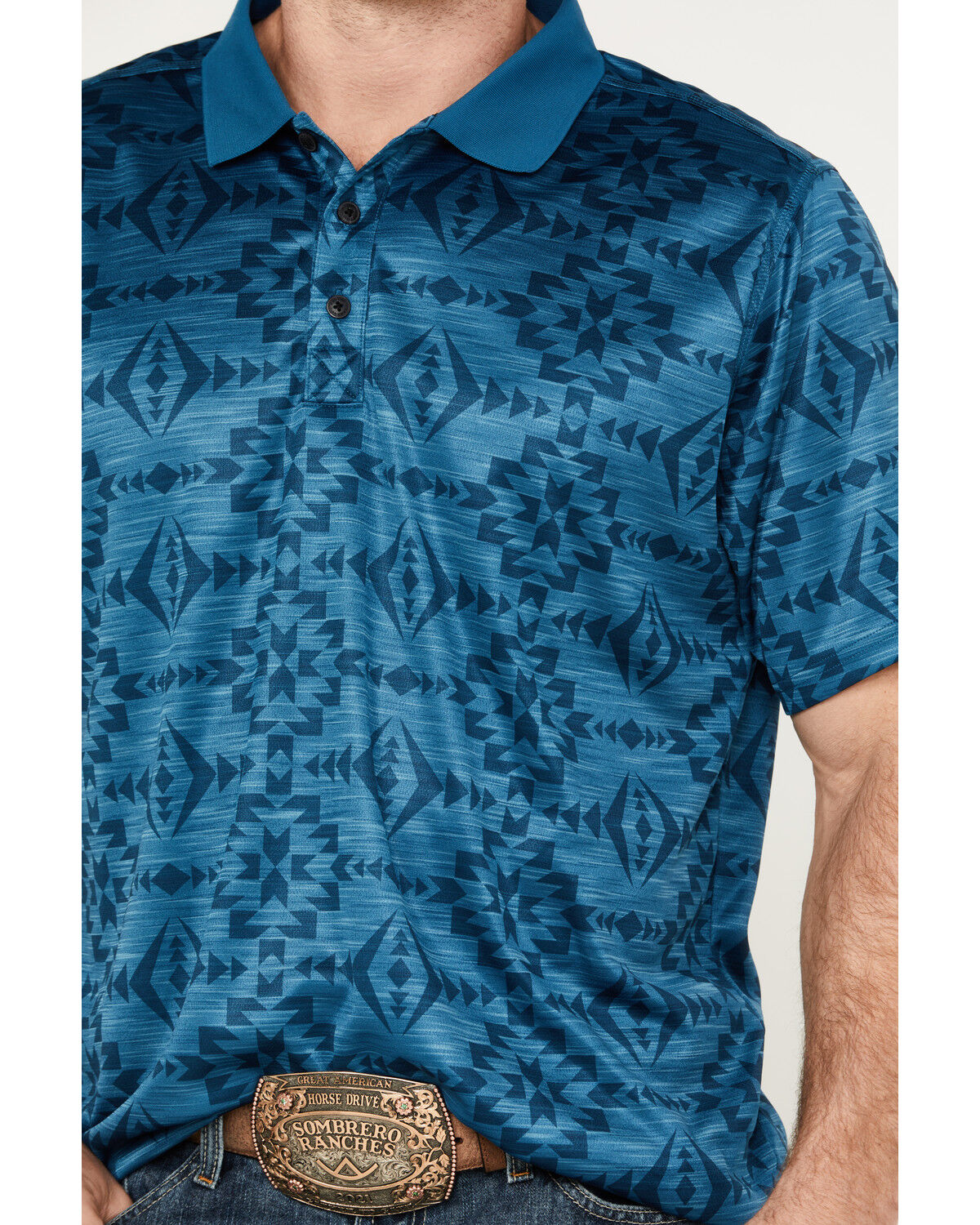 Image #3 - RANK 45® Men's Southwestern Polo, Teal, hi-res