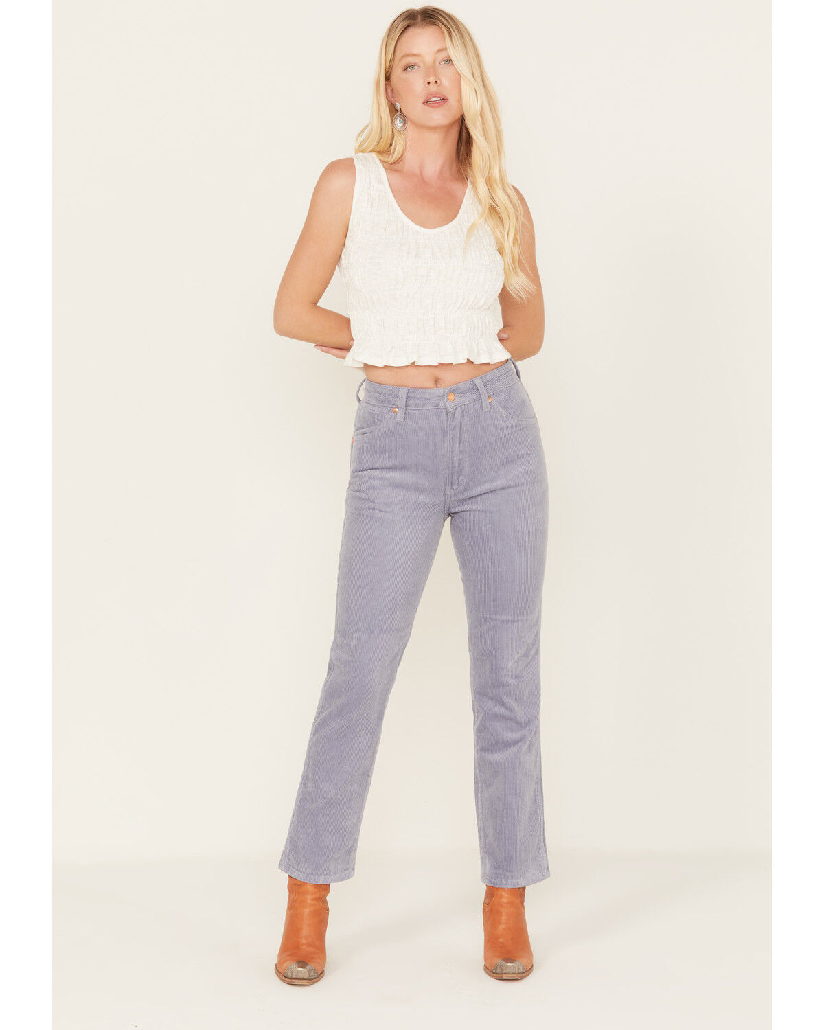 Image #1 - Wrangler Women's Wild West High Rise Corduroy Straight Jean, Blue, hi-res
