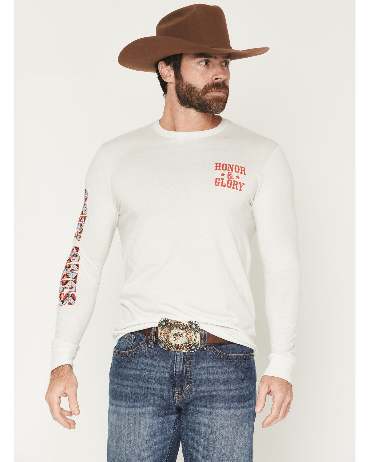Cody James Men's Southwestern Logo Long Sleeve Graphic T-Shirt, Cream, hi-res