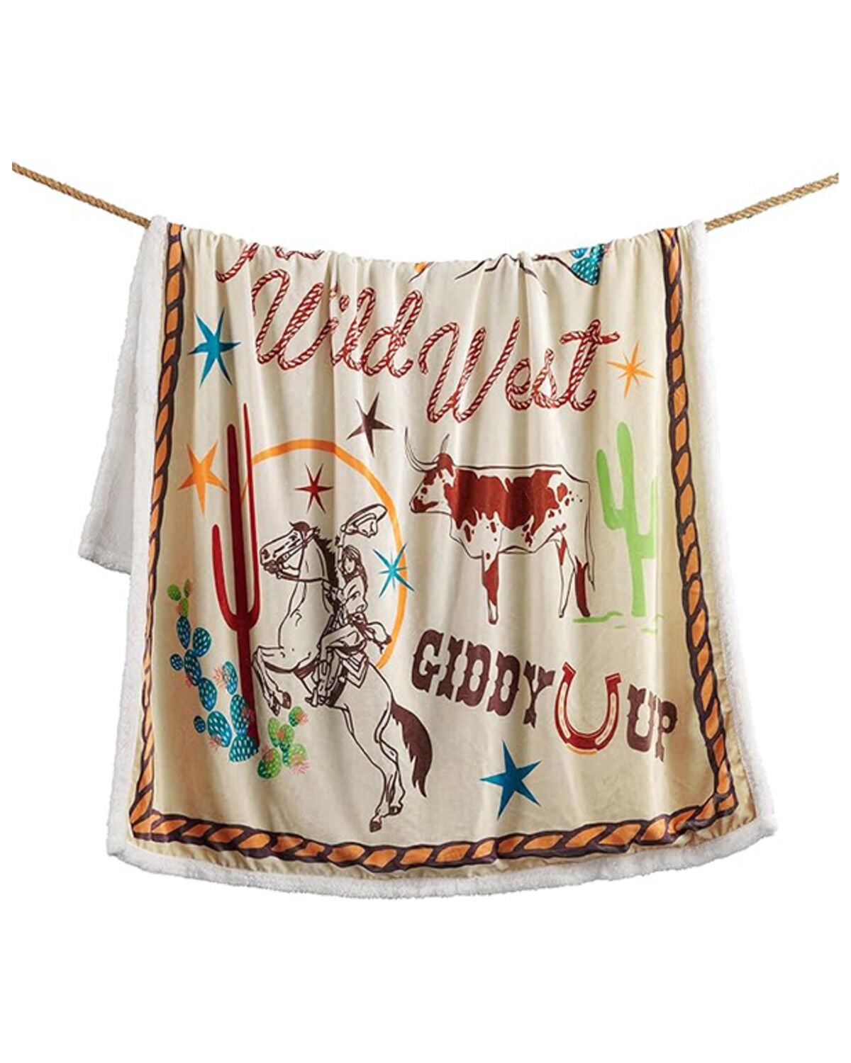Image #2 - HiEnd Accents Western Adventure Campfire Sherpa Throw Blanket, Tan, hi-res