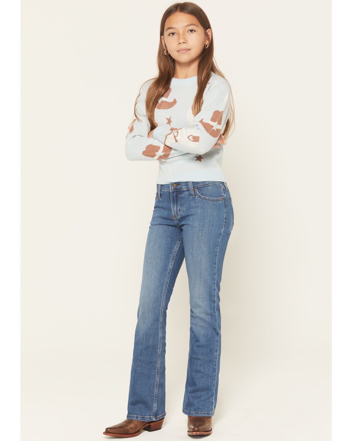 Wrangler Girls' Dark Wash Bootcut Stretch Denim Jeans, Dark Wash, hi-res