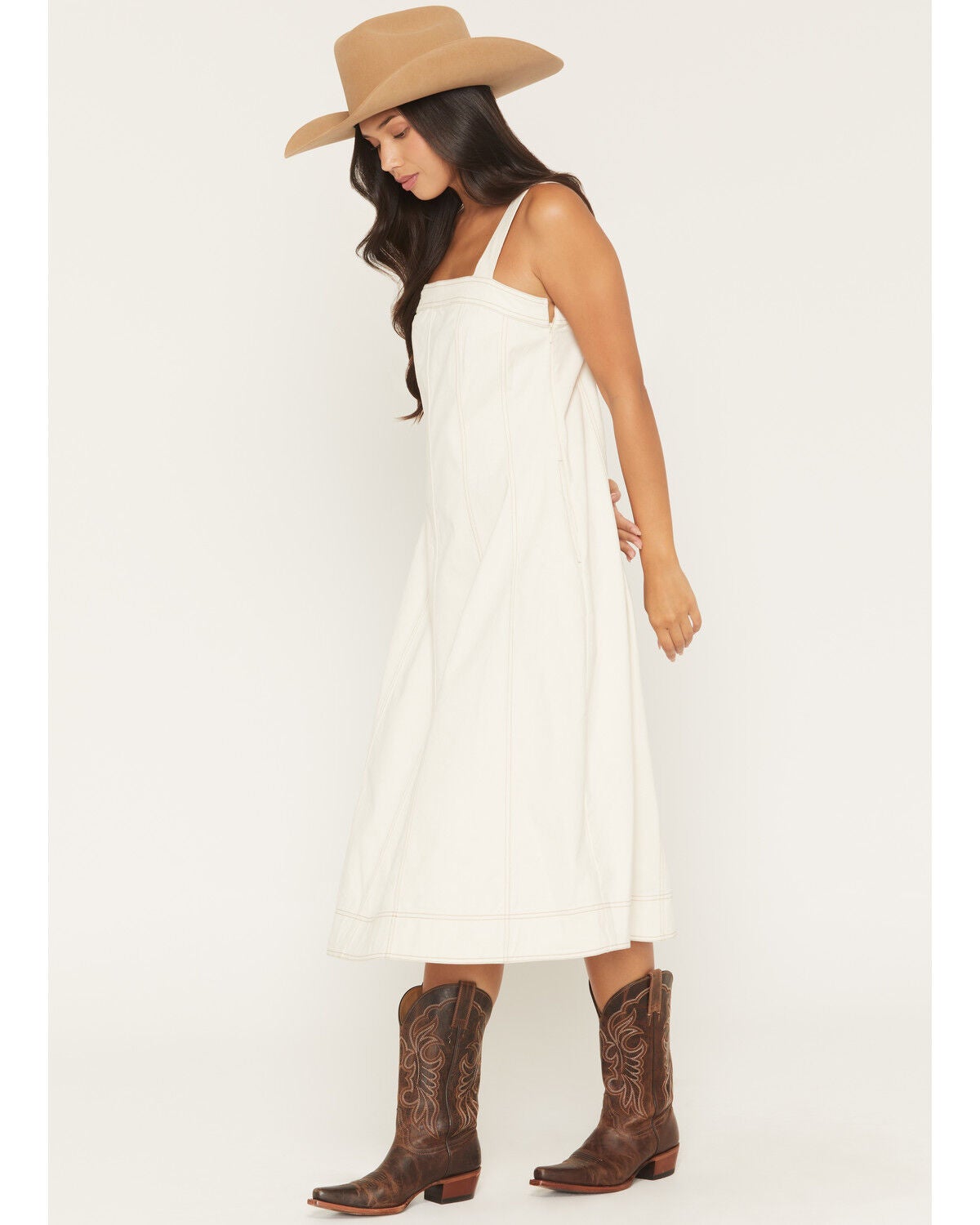 Image #2 - Ariat Women's Valentine Sleeveless Denim Maxi Dress, White, hi-res