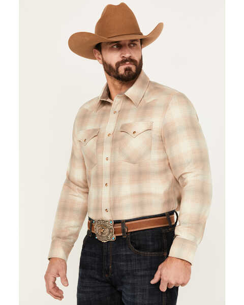 Pendleton Men's Canyon Plaid Print Long Sleeve Western Flannel Snap Shirt , Tan, hi-res