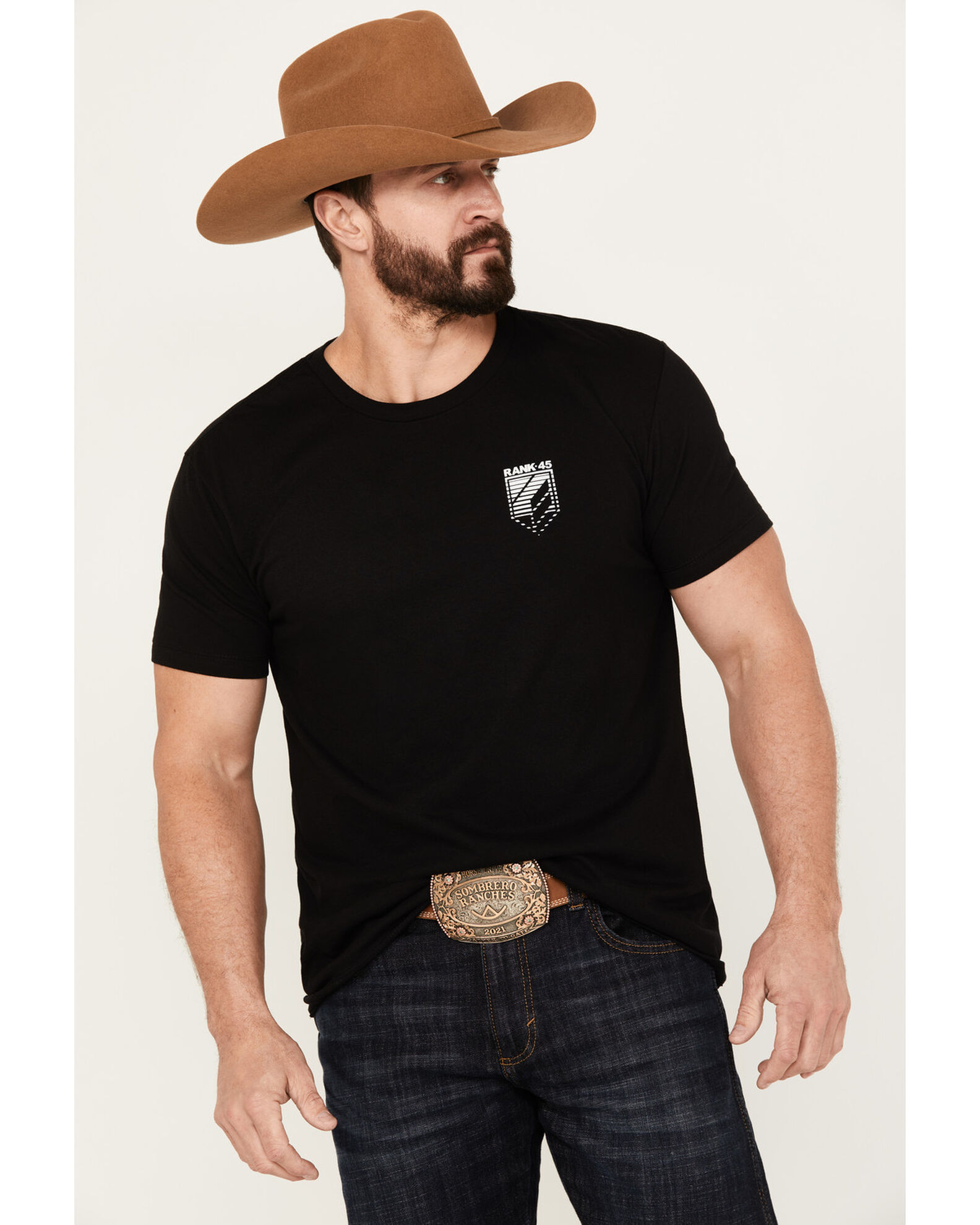 Image #1 - RANK 45® Men's Bronco Coral Short Sleeve Graphic T-Shirt, Black, hi-res