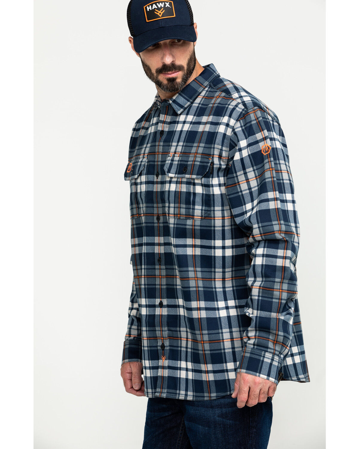 Image #3 - Hawx Men's FR Plaid Print Long Sleeve Woven Work Shirt - Tall, Blue, hi-res