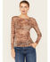 Image #1 - Vocal Women's Snake Print Long Sleeve Mesh Top, Brown, hi-res