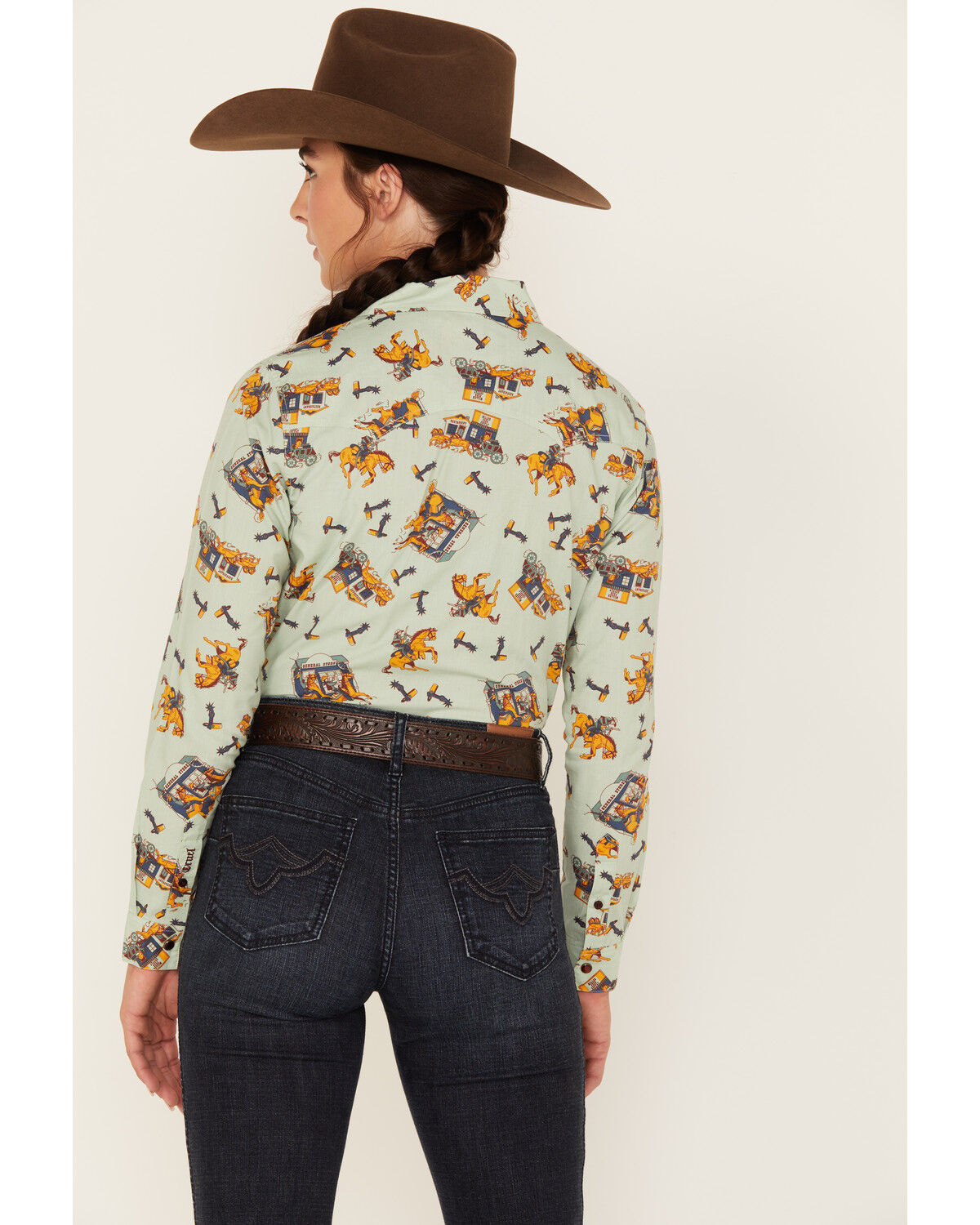 Image #4 - Cruel Girl Women's Western Toss Print Long Sleeve Snap Shirt, Green, hi-res