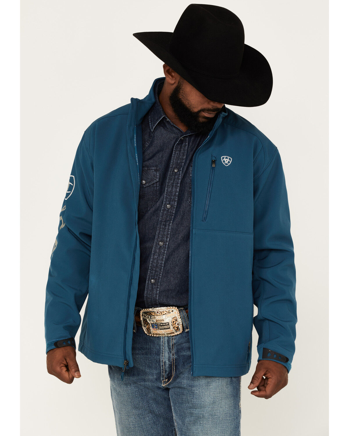 Image #1 - Ariat Men's Logo 2.0 Softshell Jacket, Blue, hi-res