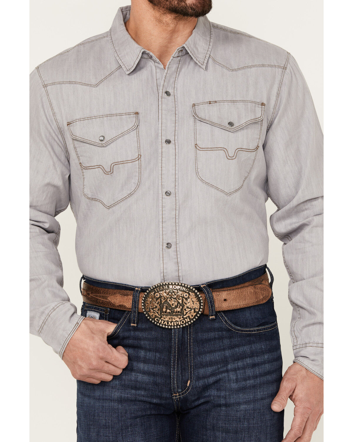 Image #3 - Kimes Ranch Men's Grimes Denim Long Sleeve Pearl Snap Western Shirt, Grey, hi-res