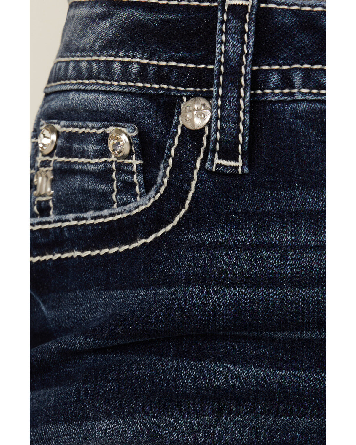 Image #4 - Miss Me Women's Dark Wash Mid Rise Dream Catcher Bootcut Stretch Denim Jeans, Dark Wash, hi-res