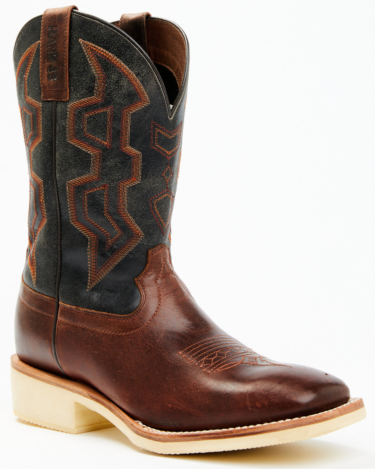 Image #1 - RANK 45® Men's Bullet Saddle Western Performance Boots - Broad Square Toe, Black/brown, hi-res