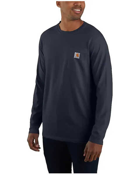 Image #1 - Carhartt Men's Force Relaxed Midweight Long Sleeve Pocket T-Shirt - Tall , Navy, hi-res