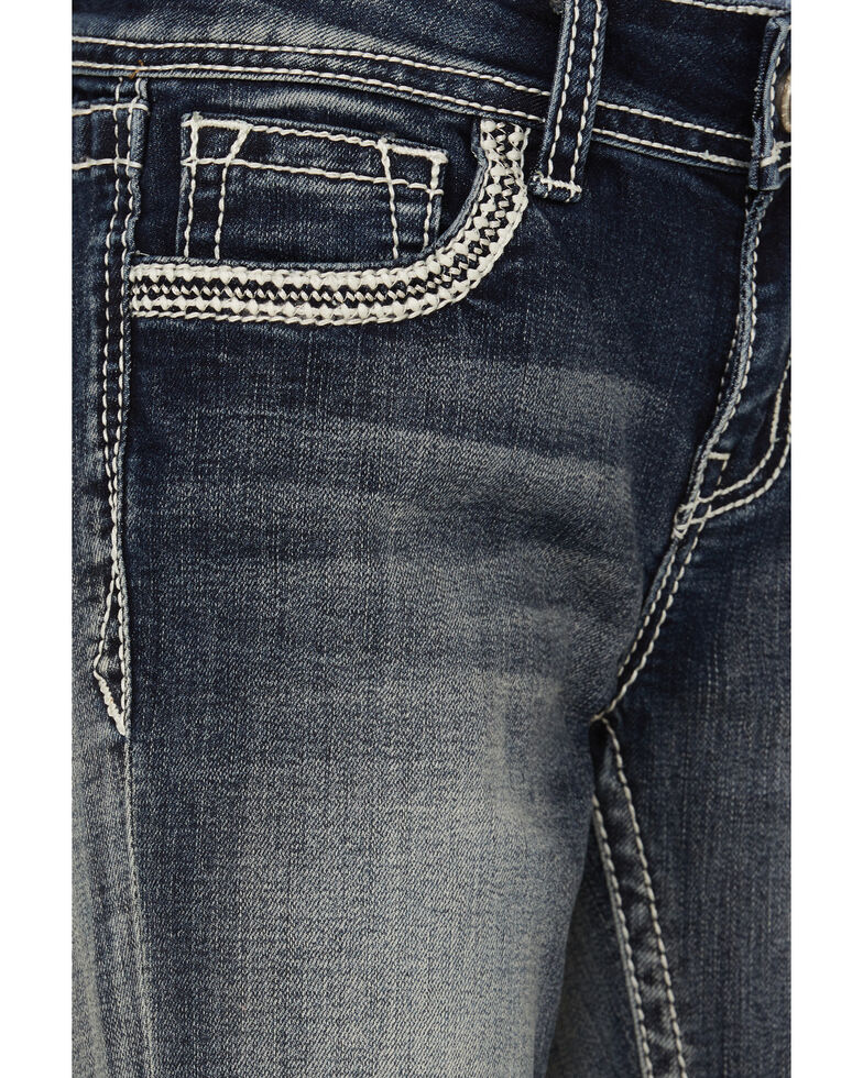 Grace In LA Girls' Dark Wash Horseshoe Bootcut Jeans, Blue, hi-res