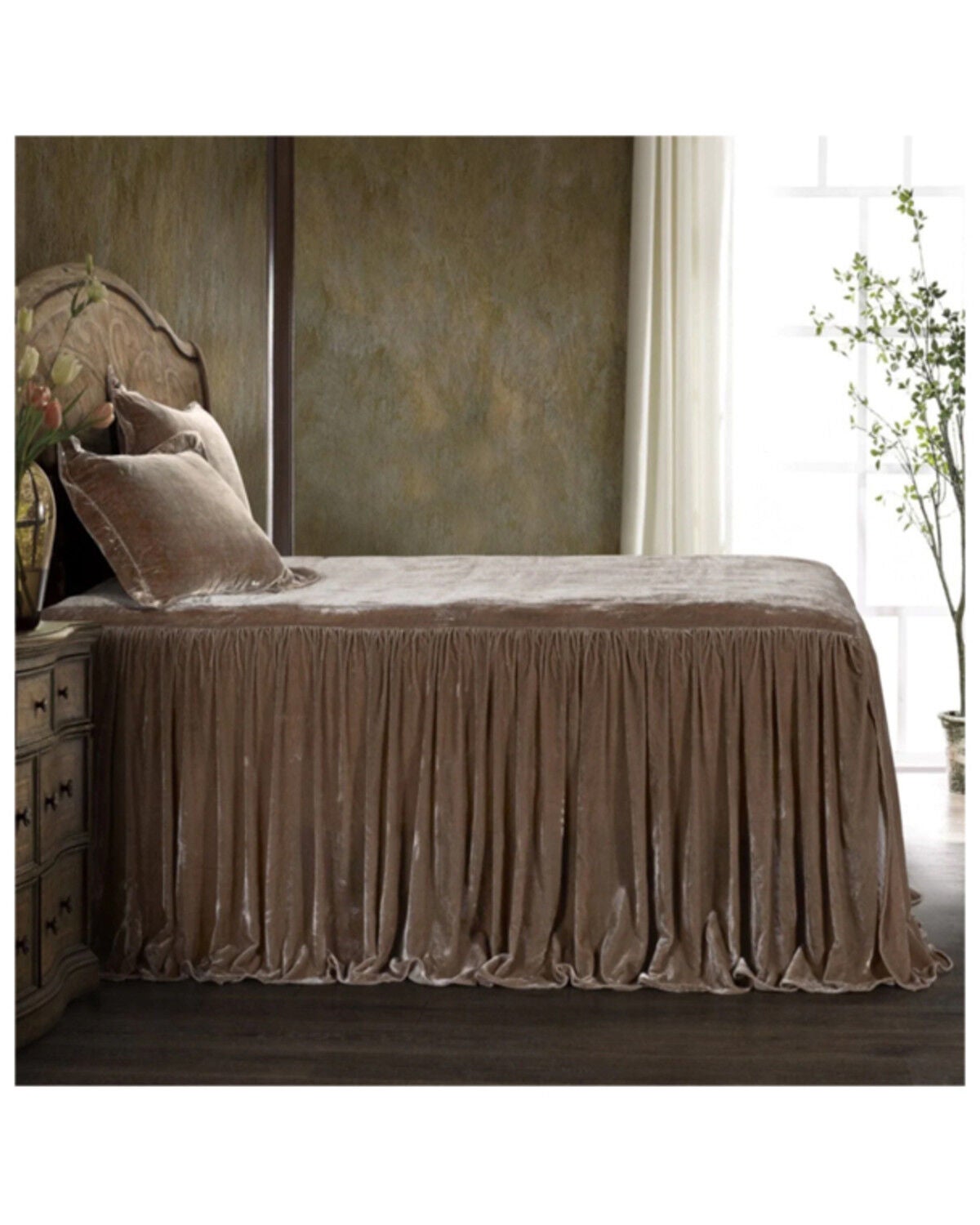 HiEnd Accents Dusty Rose Stella Faux Silk & Velvet King 3-Piece Bedspread Set, Rose, hi-res